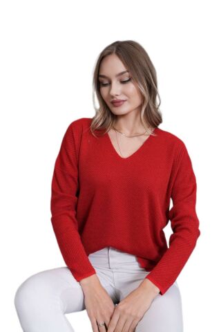 Kadın V Yaka Yaka Simli Kazak 12815 BGL-ST04225