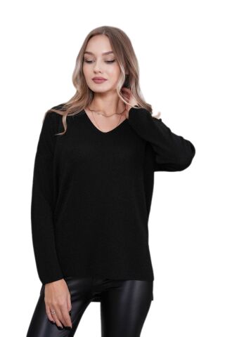 Kadın V Yaka Yaka Simli Kazak 12815 BGL-ST04225 SİYAH - M/L