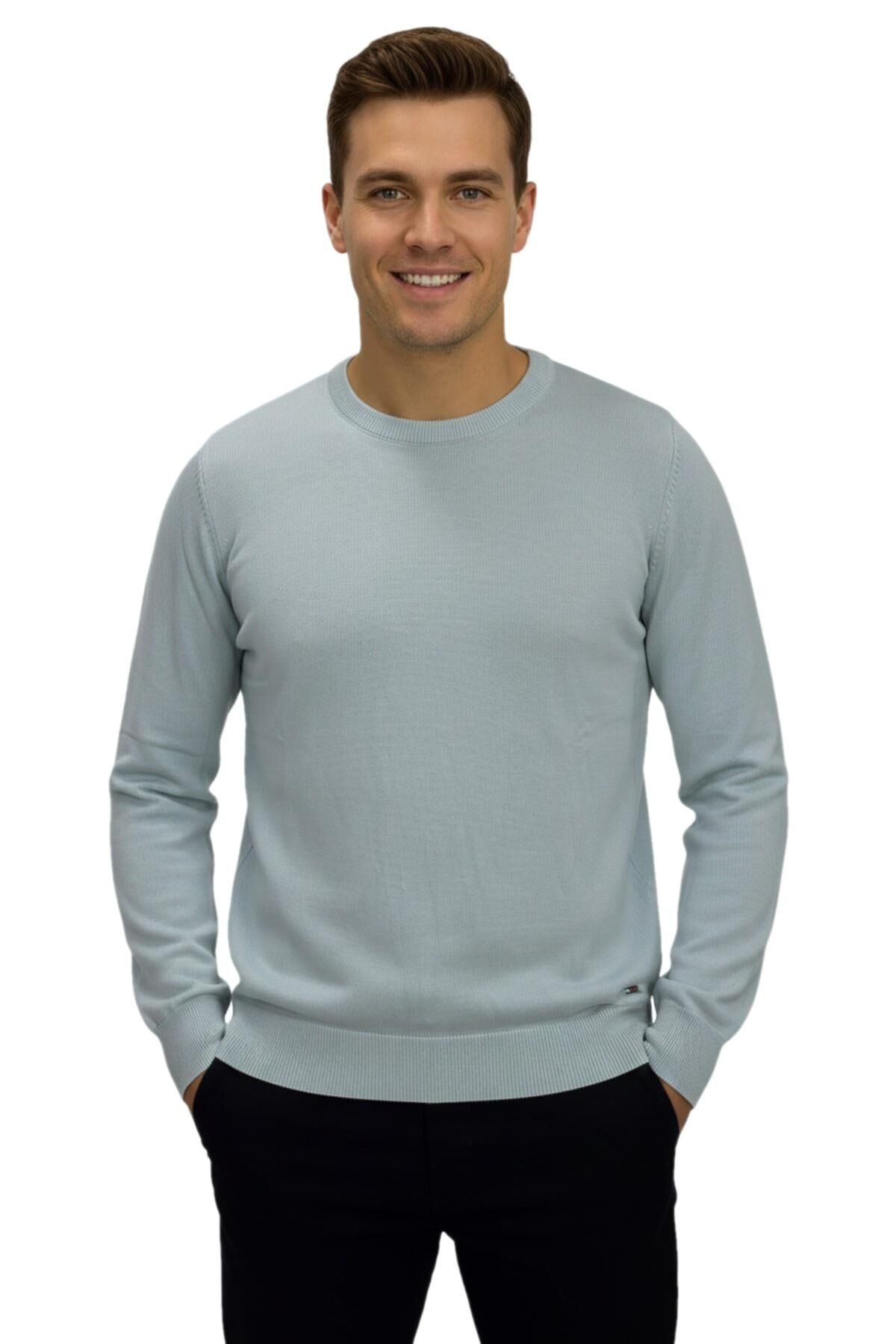 Erkek Spor Sıfır Yaka Regular Fit Kazak BGL-ST04953 MİNT-YEŞİLİ - M