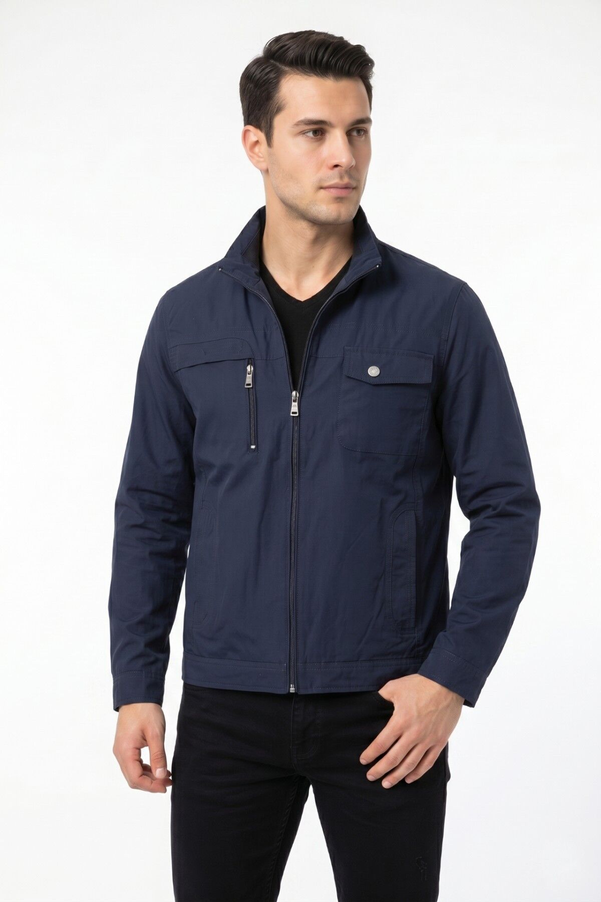 Erkek Mevsimlik Kanvas Spor Mont 8094 BGL-ST05337 LACİVERT - L