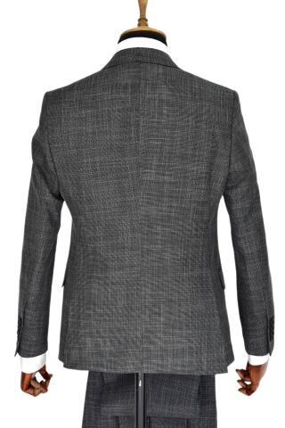 Erkek Silim Fitt Çift Yırtmaçlı Yelekli Takım Elbise BGL-ST03413 FÜME - 48