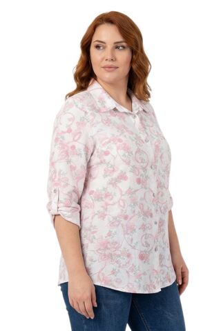 Kadın Uzun Kol Gömlek BGL-ST04665 PEMBE - 52