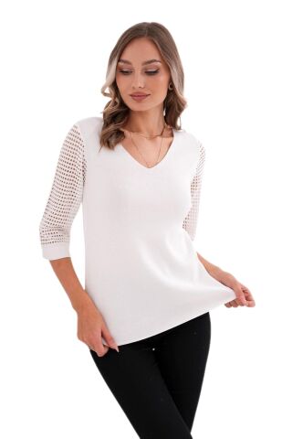 Kadın V Yaka Kol Fileli Kazak 12767 BGL-ST04222