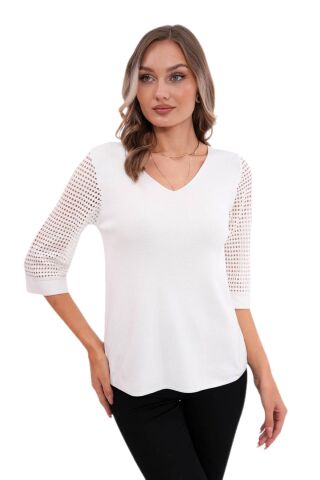 Kadın V Yaka Kol Fileli Kazak 12767 BGL-ST04222