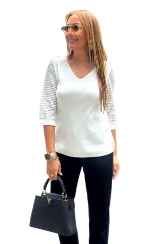 Kadın V Yaka Kol Fileli Kazak 12767 BGL-ST04222