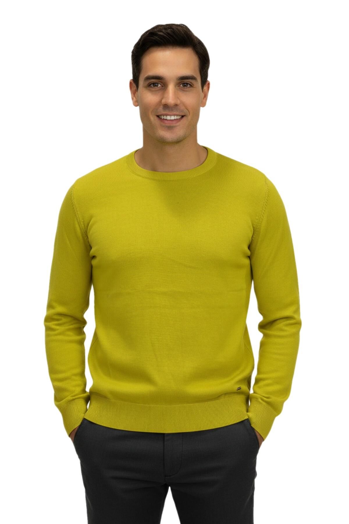 Erkek Spor Sıfır Yaka Regular Fit Kazak BGL-ST04953 SAFRAN - M