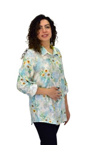 Kadın Uzun Kol Gömlek BGL-ST04665 MİNT-YEŞİLİ - 48