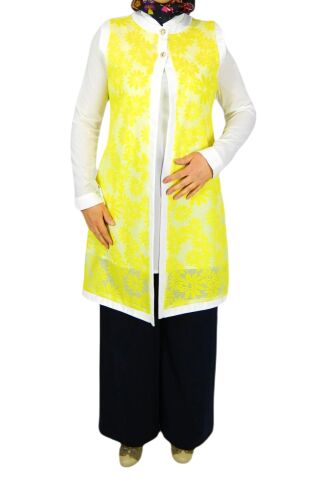 Kadın Krep Güpür İkili Tunik MSK-0262 SARI - 40