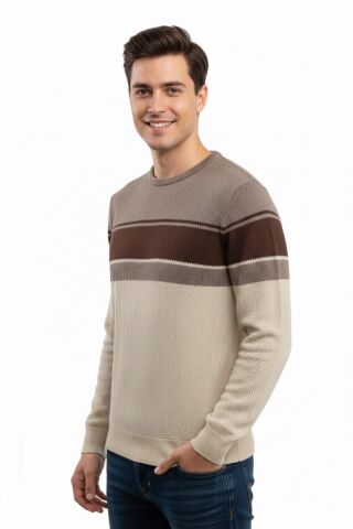 Erkek Sıfır Yaka Kazak Petek Örgü Klasik Kalıp 5244C BGL-ST04861 TAŞ - XL