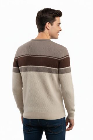 Erkek Sıfır Yaka Kazak Petek Örgü Klasik Kalıp 5244C BGL-ST04861 TAŞ - XL