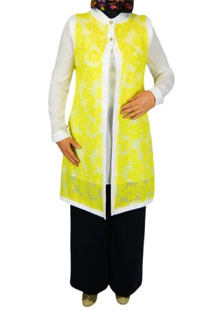 Kadın Krep Güpür İkili Tunik MSK-0262 SARI - 46