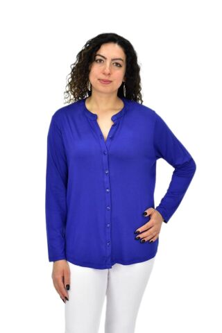 Kadın Uzun Kol Düğmeli Bluz BGL-ST04680 SAKS MAVİ - 44