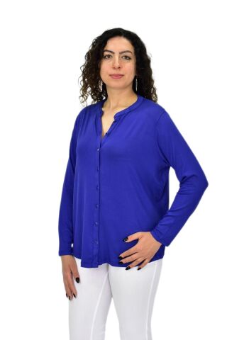 Kadın Uzun Kol Düğmeli Bluz BGL-ST04680 SAKS MAVİ - 44