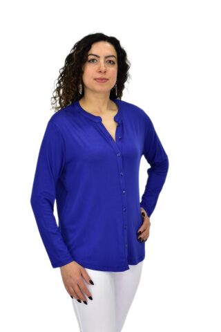Kadın Uzun Kol Düğmeli Bluz BGL-ST04680 SAKS MAVİ - 44