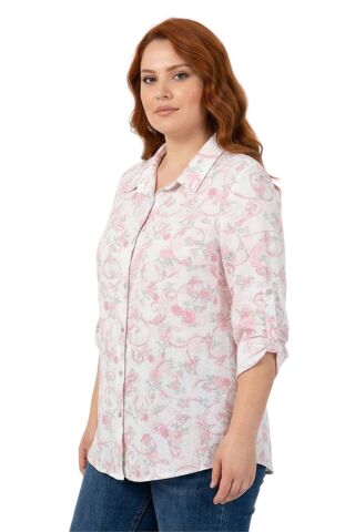 Kadın Uzun Kol Gömlek BGL-ST04665 PEMBE - 52
