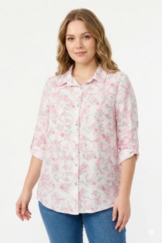 Kadın Uzun Kol Gömlek BGL-ST04665 PEMBE - 52