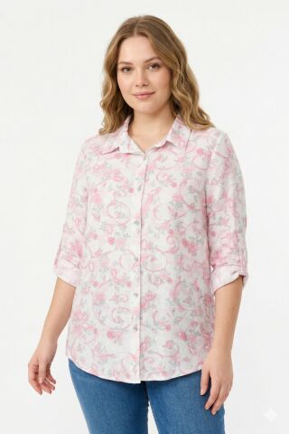 Kadın Uzun Kol Gömlek BGL-ST04665 PEMBE - 52
