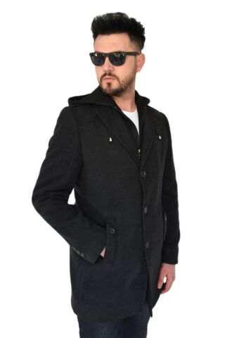 Erkek Kaşe Kapüşonlu Kaban 9150 BGL-ST01624 FÜME - S
