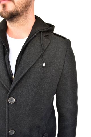 Erkek Kaşe Kapüşonlu Kaban 9150 BGL-ST01624 FÜME - S