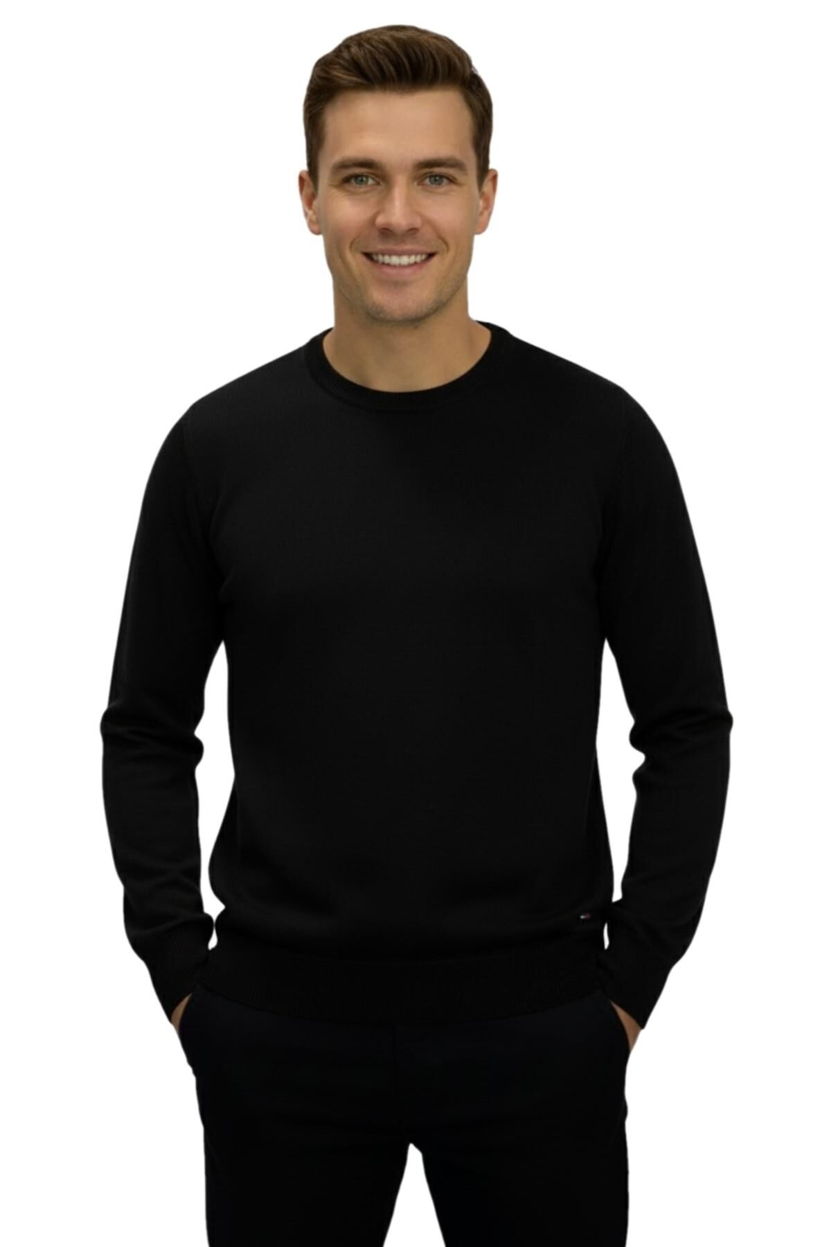 Erkek Spor Sıfır Yaka Regular Fit Kazak BGL-ST04953 SİYAH - 2XL