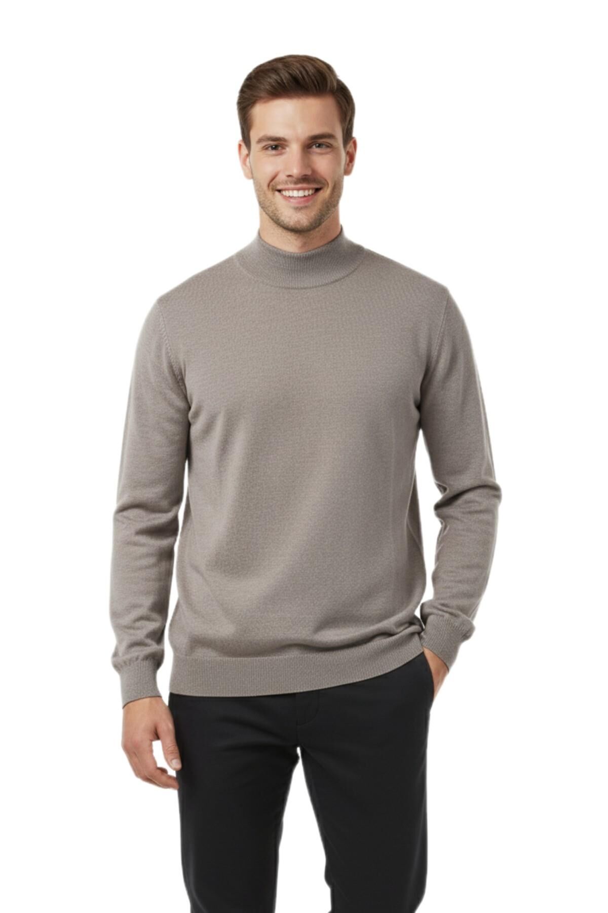 Erkek Yarım Balıkçı Yaka Regular Fit Kazak BGL-ST04954 BEJ - M