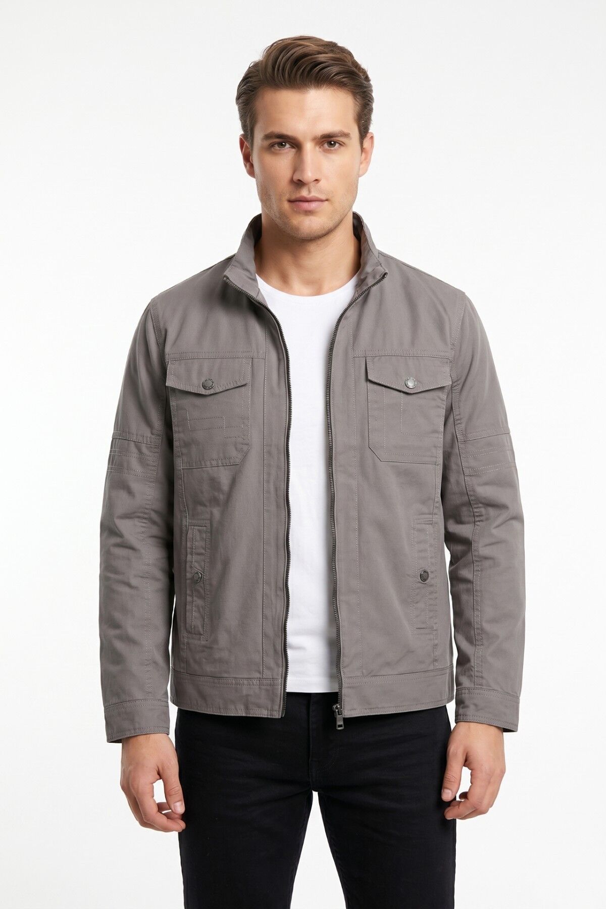 Erkek Mevsimlik Kanvas Spor Mont 8007 BGL-ST05336 GRİ - L