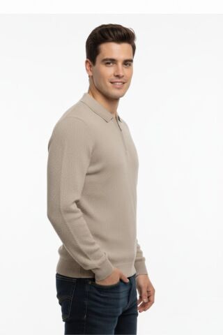 Erkek Regular Fit Polo Yaka Petek Triko Kazak BGL-ST04825 BEJ - XL