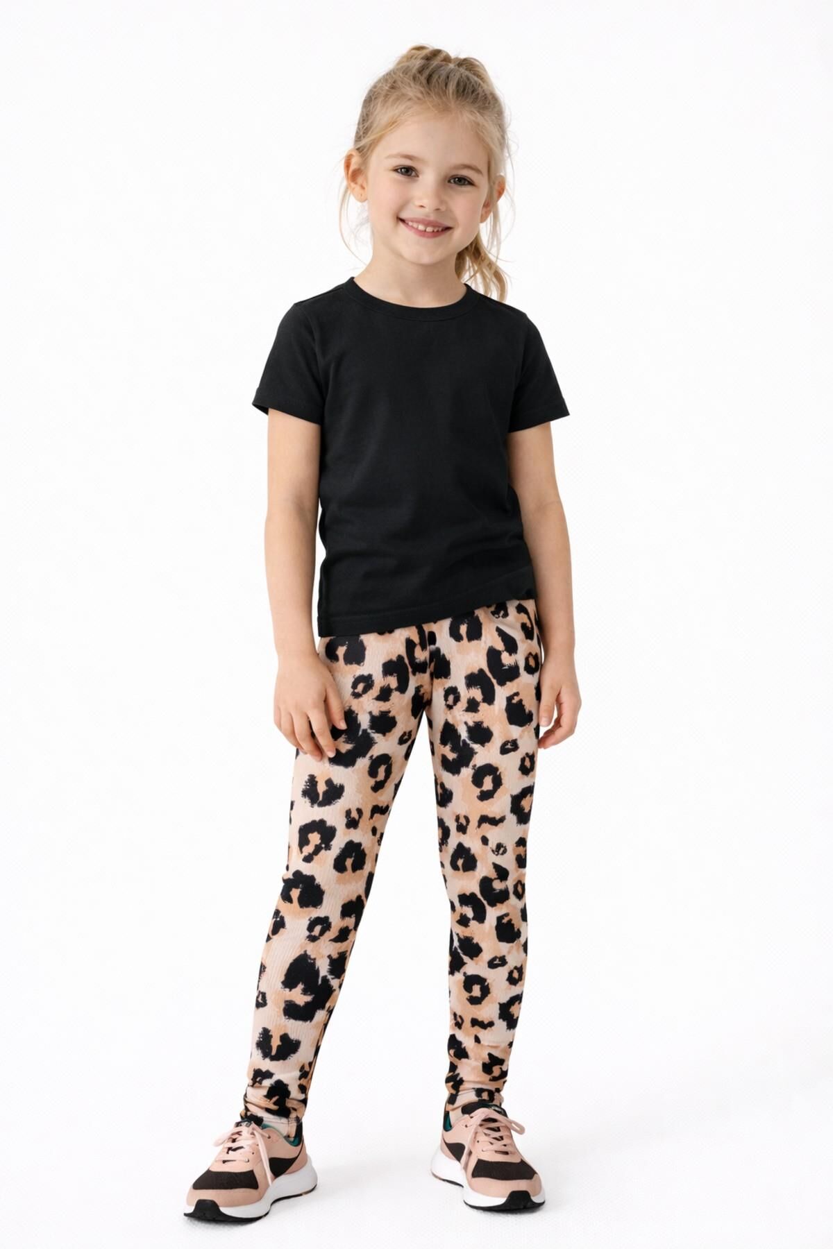 Kız Çocuk Fitilli Tayt Leopar BGL-ST05205 PUDRA - 3 YAŞ