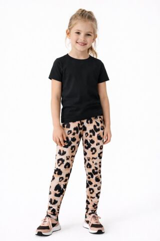 Kız Çocuk Fitilli Tayt Leopar BGL-ST05205 PUDRA - 3 YAŞ