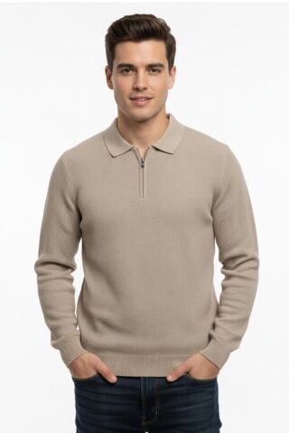 Erkek Regular Fit Polo Yaka Petek Triko Kazak BGL-ST04825 BEJ - XL
