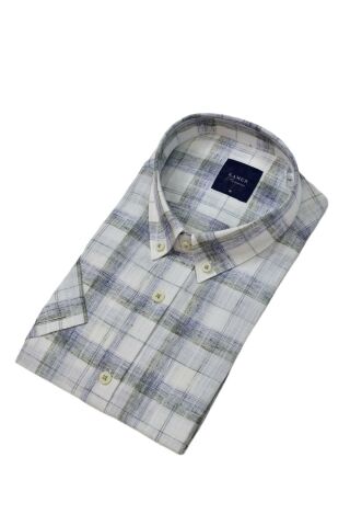 Erkek Klasik Ekose Kısa Kol Gömlek Pamuk Keten 9339 BGL-ST04586