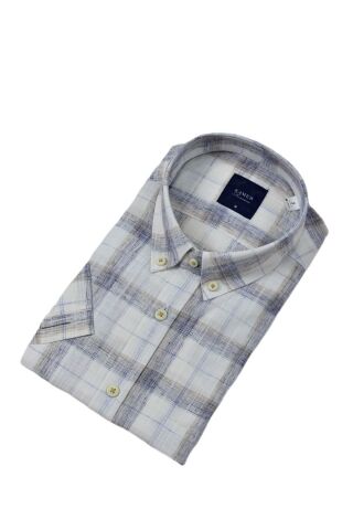 Erkek Klasik Ekose Kısa Kol Gömlek Pamuk Keten 9339 BGL-ST04586