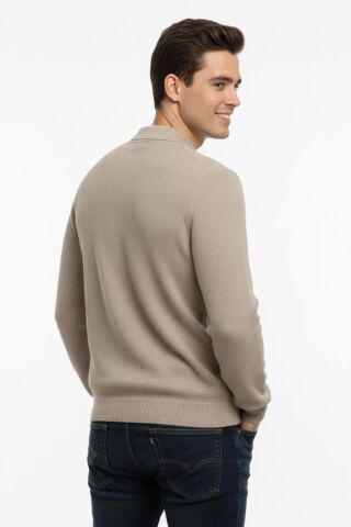 Erkek Regular Fit Polo Yaka Petek Triko Kazak BGL-ST04825 BEJ - 2XL