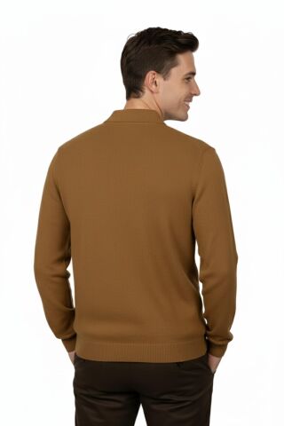 Erkek Regular Fit Polo Yaka Petek Triko Kazak BGL-ST04825 CAMEL - M