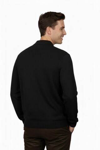 Erkek Regular Fit Polo Yaka Petek Triko Kazak BGL-ST04825 SİYAH - XL