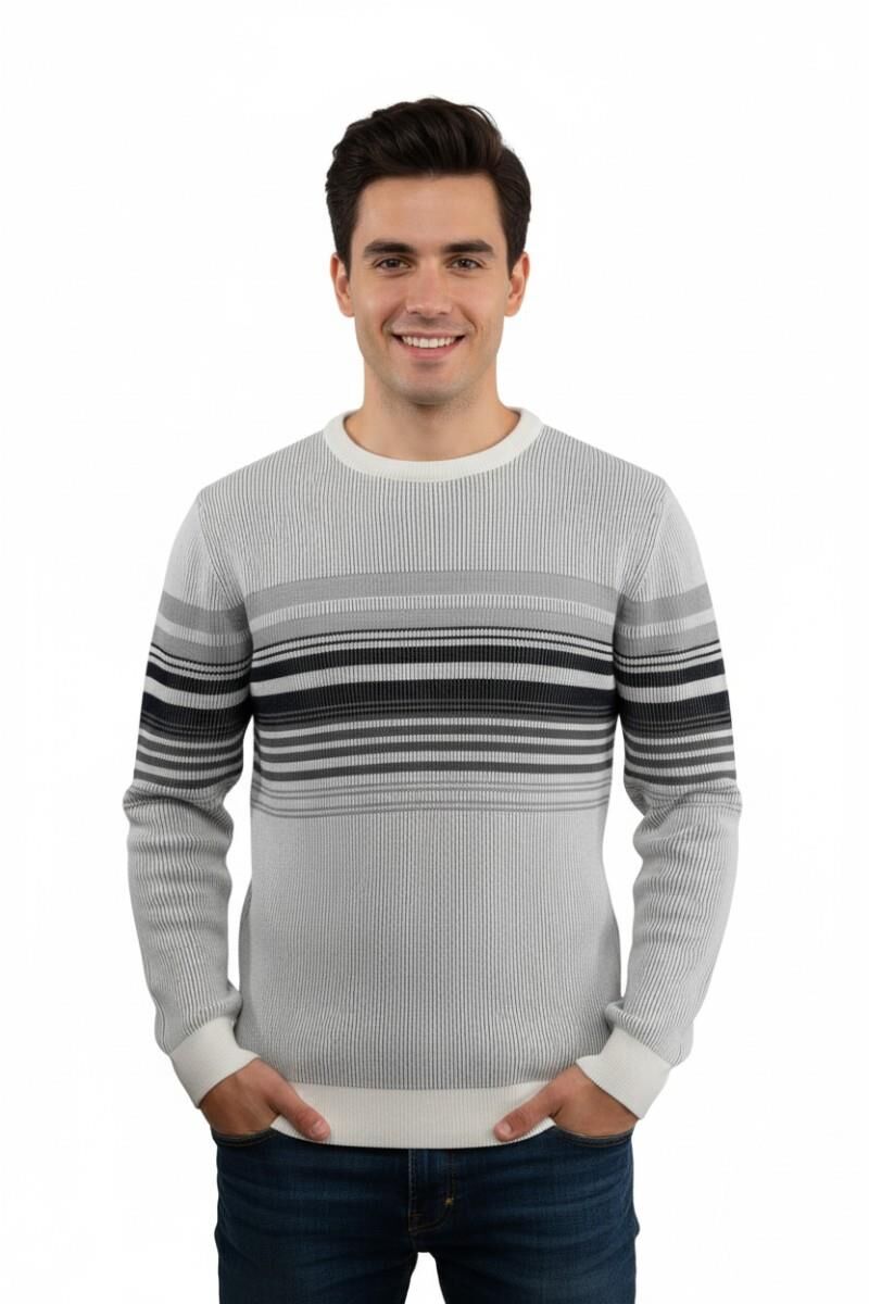 Erkek Sıfır Yaka Kazak Selanik Örgü Klasik Kalıp 5245C BGL-ST04860 GRİ - 2XL
