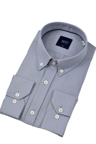 Erkek Slim Fitt Uzun Kol Gömlek 2424 BGL-ST04381 GRİ - XL