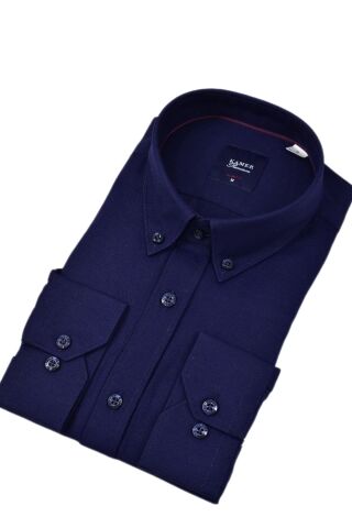Erkek Slim Fitt Uzun Kol Gömlek 2424 BGL-ST04381 LACİVERT - S