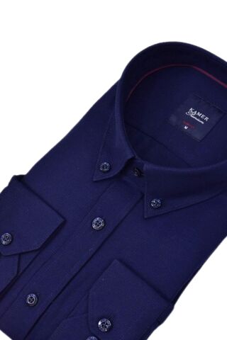 Erkek Slim Fitt Uzun Kol Gömlek 2424 BGL-ST04381 LACİVERT - S