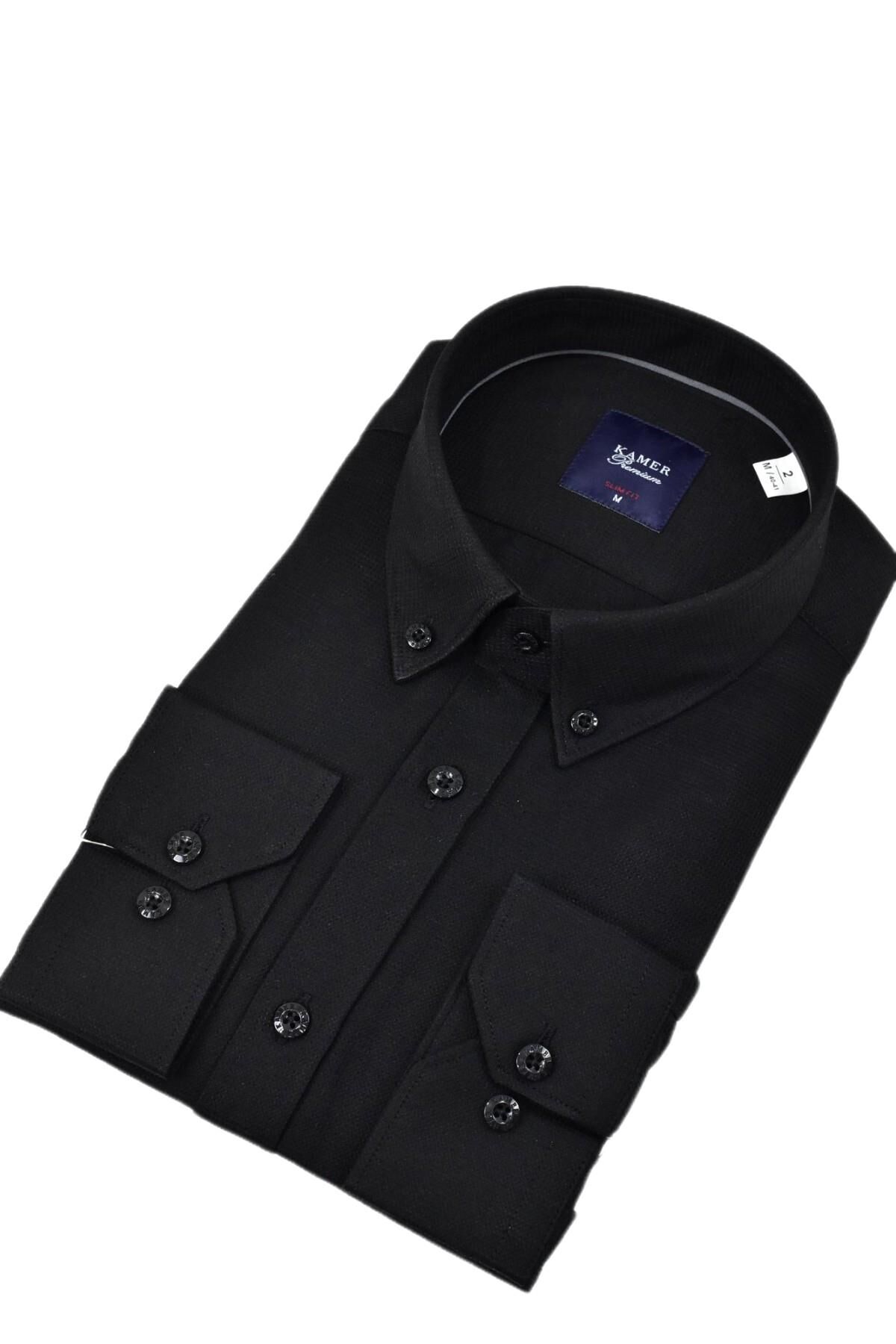 Erkek Slim Fitt Uzun Kol Gömlek 2424 BGL-ST04381 SİYAH - M