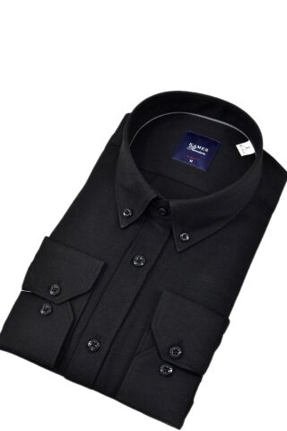 Erkek Slim Fitt Uzun Kol Gömlek 2424 BGL-ST04381 SİYAH - M