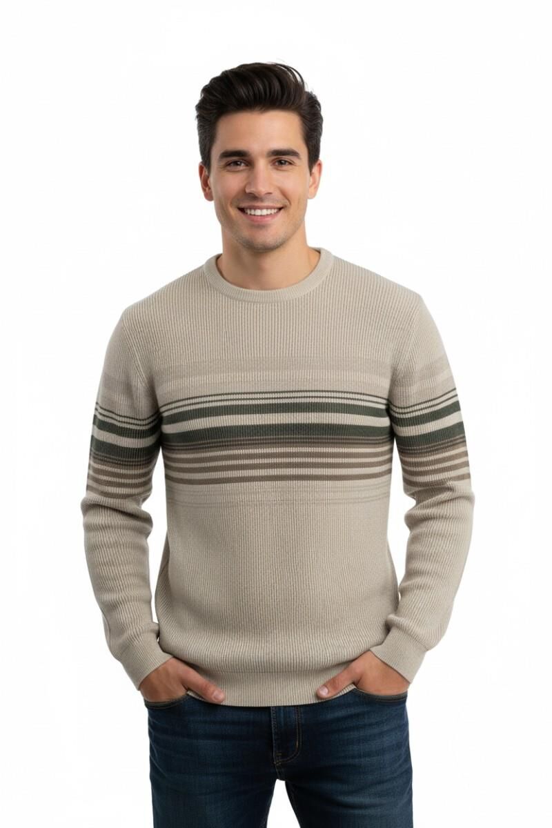 Erkek Sıfır Yaka Kazak Selanik Örgü Klasik Kalıp 5245C BGL-ST04860 TAŞ - 2XL