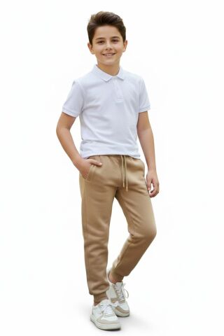 Bej Rengi 3 İplik Manşetli Kız Erkek Çocuk Eşofman Altı BGL-ST05045