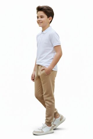 Bej Rengi 3 İplik Manşetli Kız Erkek Çocuk Eşofman Altı BGL-ST05045