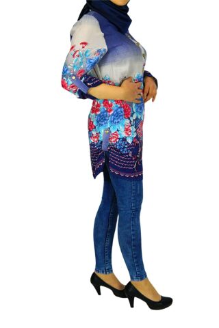 Kadın Lacivert Çiçekli Tunik AKR303 LACİVERT - 38