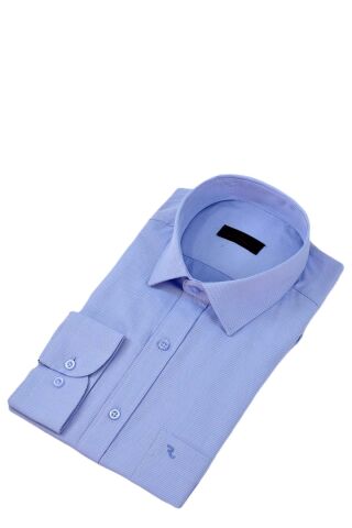 Erkek Büyük Beden Klasik Tek Cepli Uzun Kol Gömlek BGL-ST04337 MAVİ - 4XL