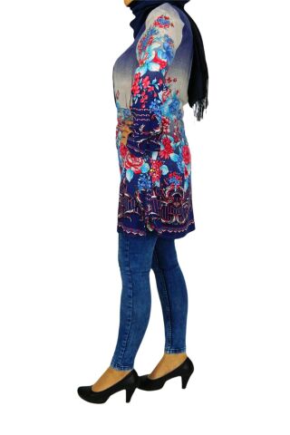Kadın Lacivert Çiçekli Tunik AKR303 LACİVERT - 38