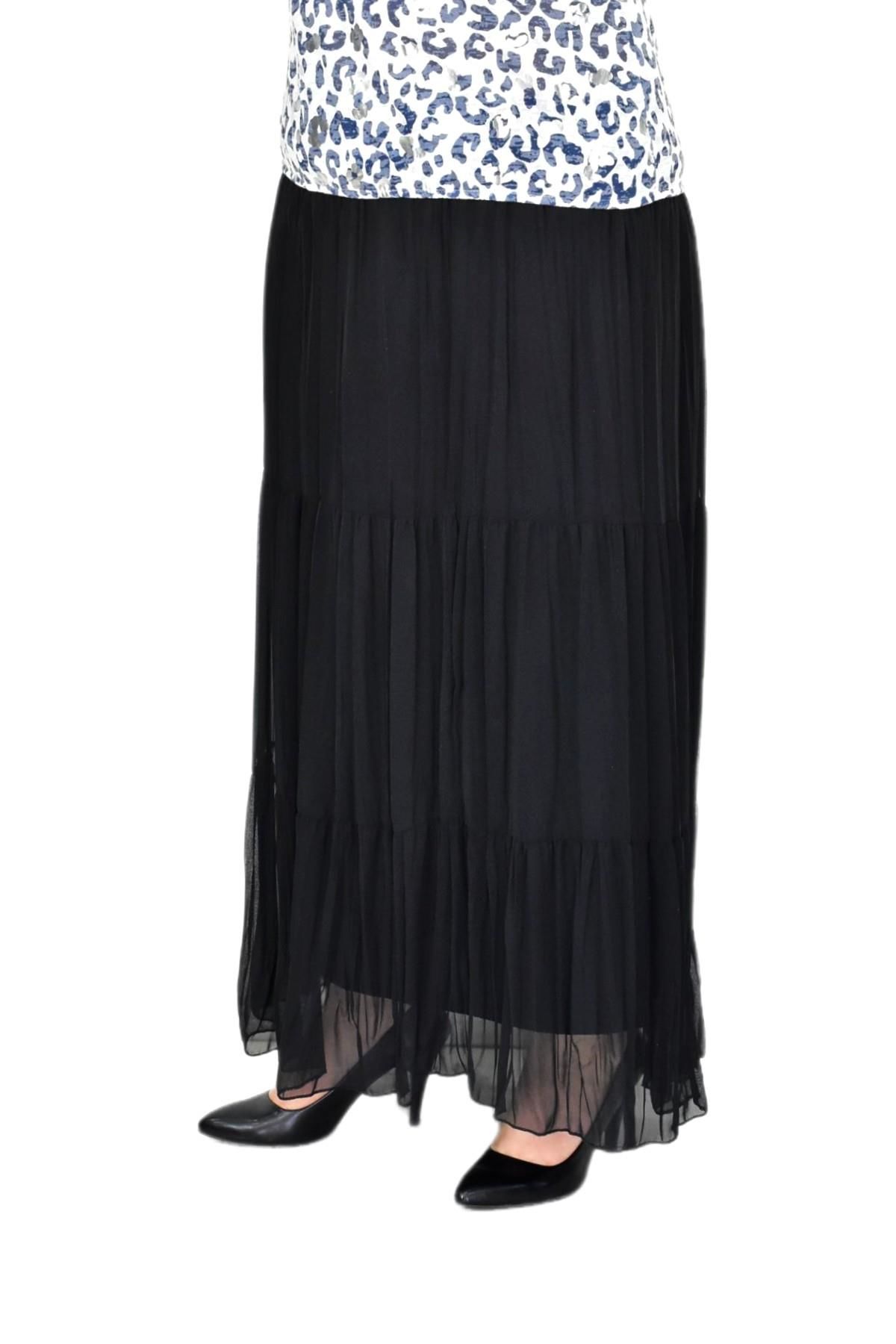 Kadın Şifon Piliseli Parçalı Lastikli Etek BGL-ST04351