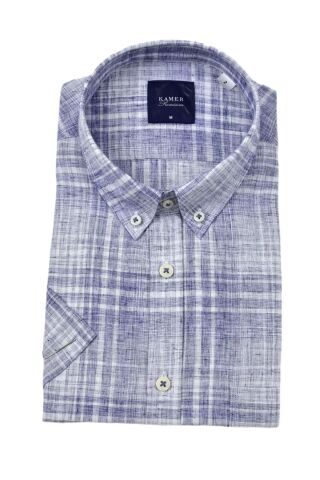 Erkek Klasik Ekose Kısa Kol Gömlek 9345 BGL-ST04583 LACİVERT - XL