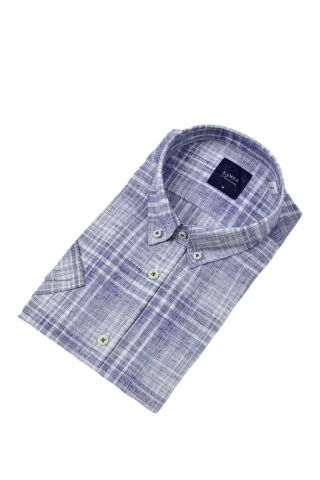 Erkek Klasik Ekose Kısa Kol Gömlek 9345 BGL-ST04583 LACİVERT - XL
